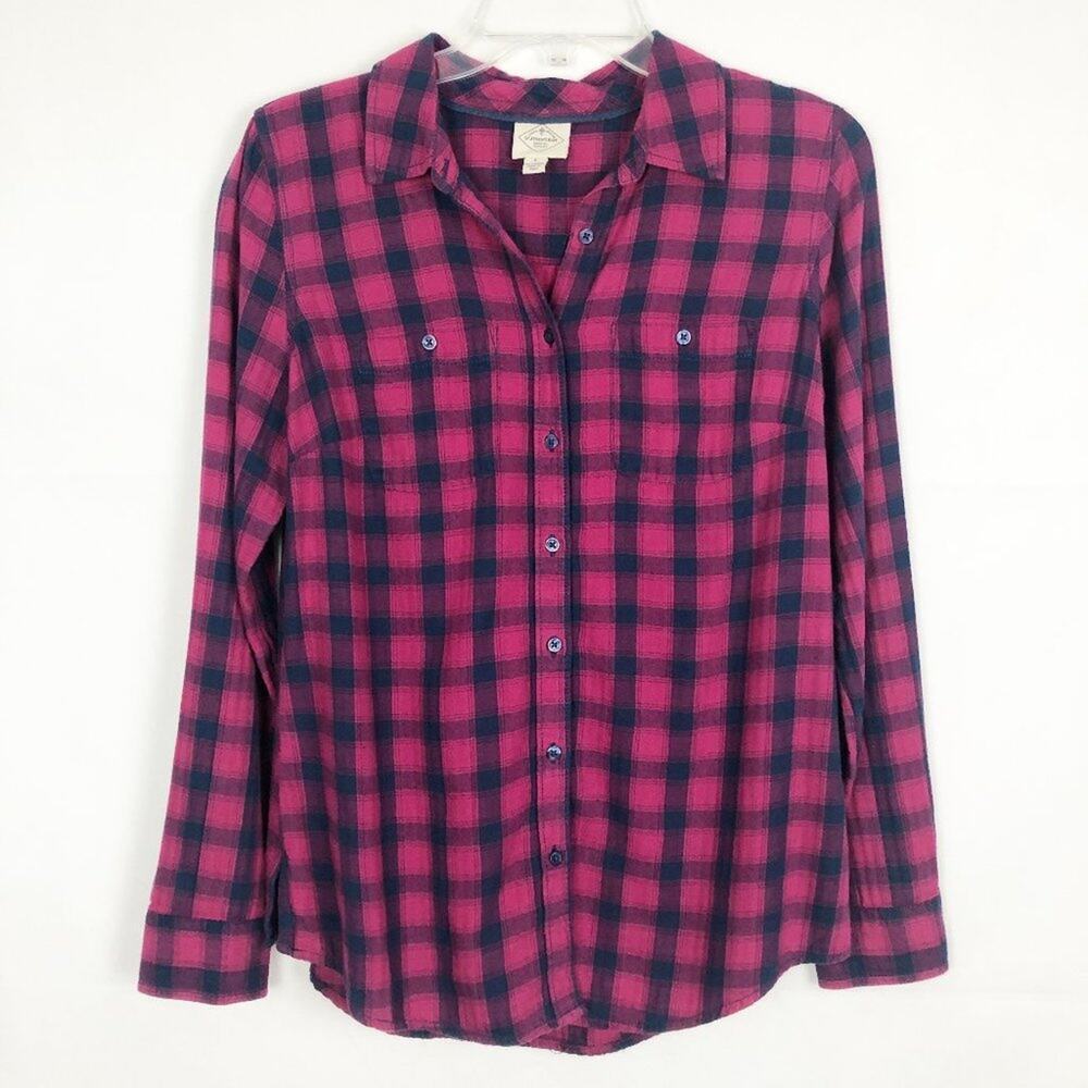 St. John's Bay Long Sleeve Button Down Plaid Women's Shirt Siz